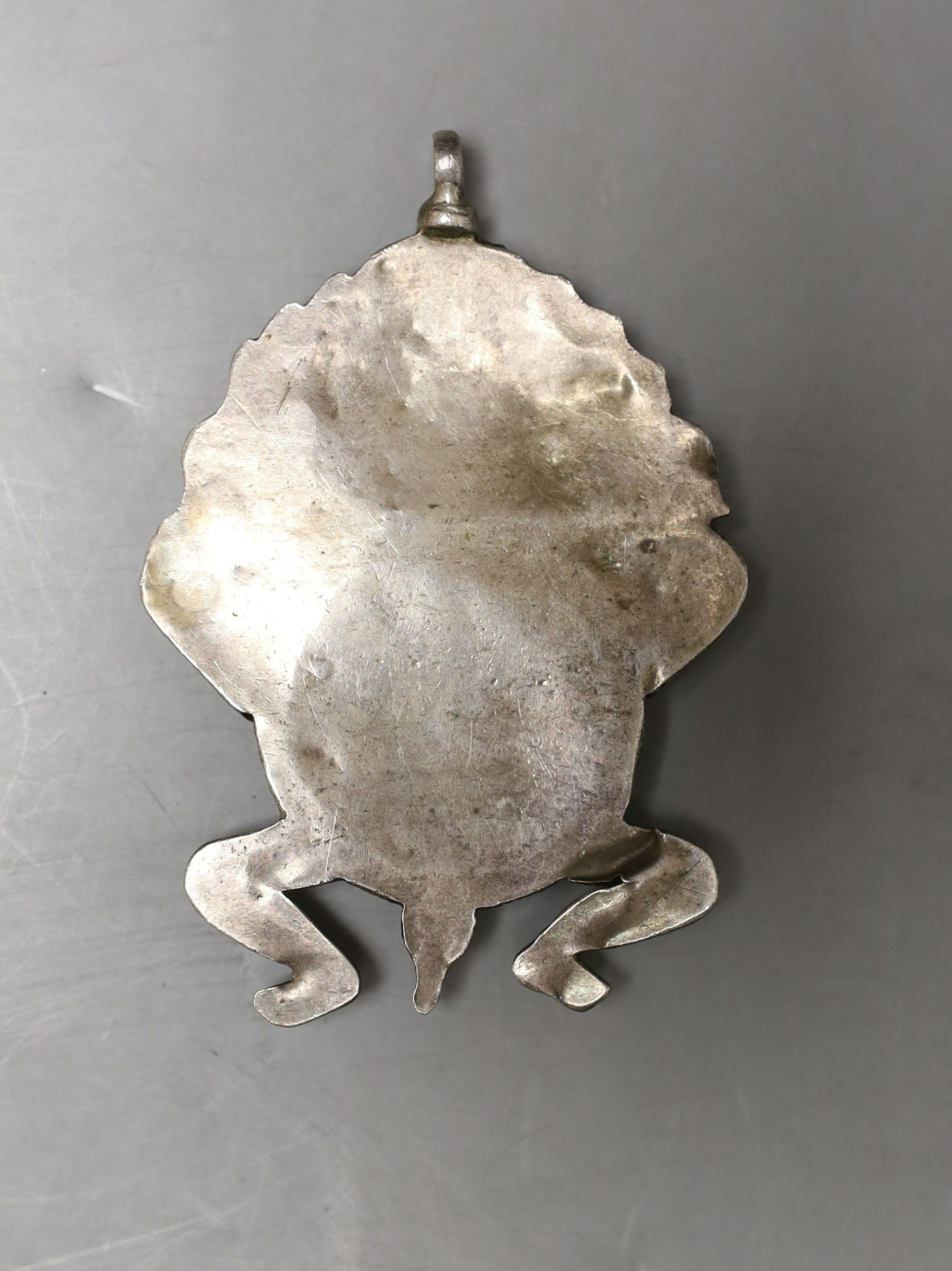 Tibetan ivory inset white metal pendant 9cm